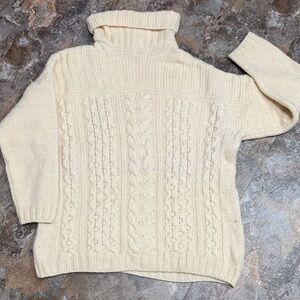 Aran Crafts Cream Cable Knit Turtleneck Sweater